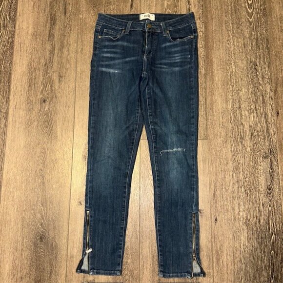 Paige Skinny Blue Jeans Dark Wash Cotton Blend Preppy Distressed Size 27 - Picture 1 of 7